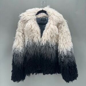 Dolls Kill WIDOW I'd Die Again Ombre Faux Fur Jacket Black Cream Sz L Club Goth